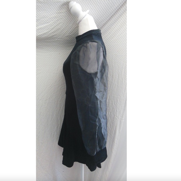 NEW ASTR Black VELVET High Neck SHEER Puff Sleeve COCKTAIL Mini DRESS S - Picture 8 of 16